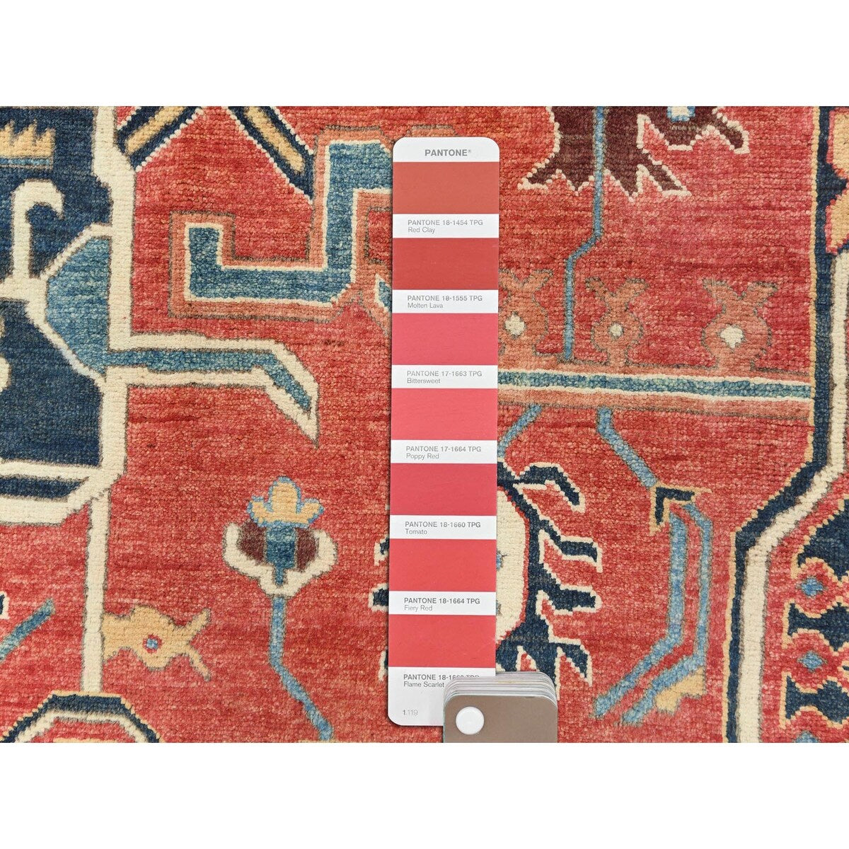 Shahbanu Rugs Crimson Red Soft Wool Hand Knotted Afghan Peshawar with Large Medallion Heriz Design Natural Dyes Rug (8'9"x11'6")