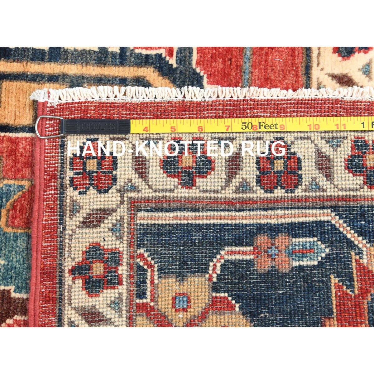 Shahbanu Rugs Crimson Red Soft Wool Hand Knotted Afghan Peshawar with Large Medallion Heriz Design Natural Dyes Rug (8'9"x11'6")