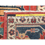 Shahbanu Rugs Crimson Red Soft Wool Hand Knotted Afghan Peshawar with Large Medallion Heriz Design Natural Dyes Rug (8'9"x11'6")