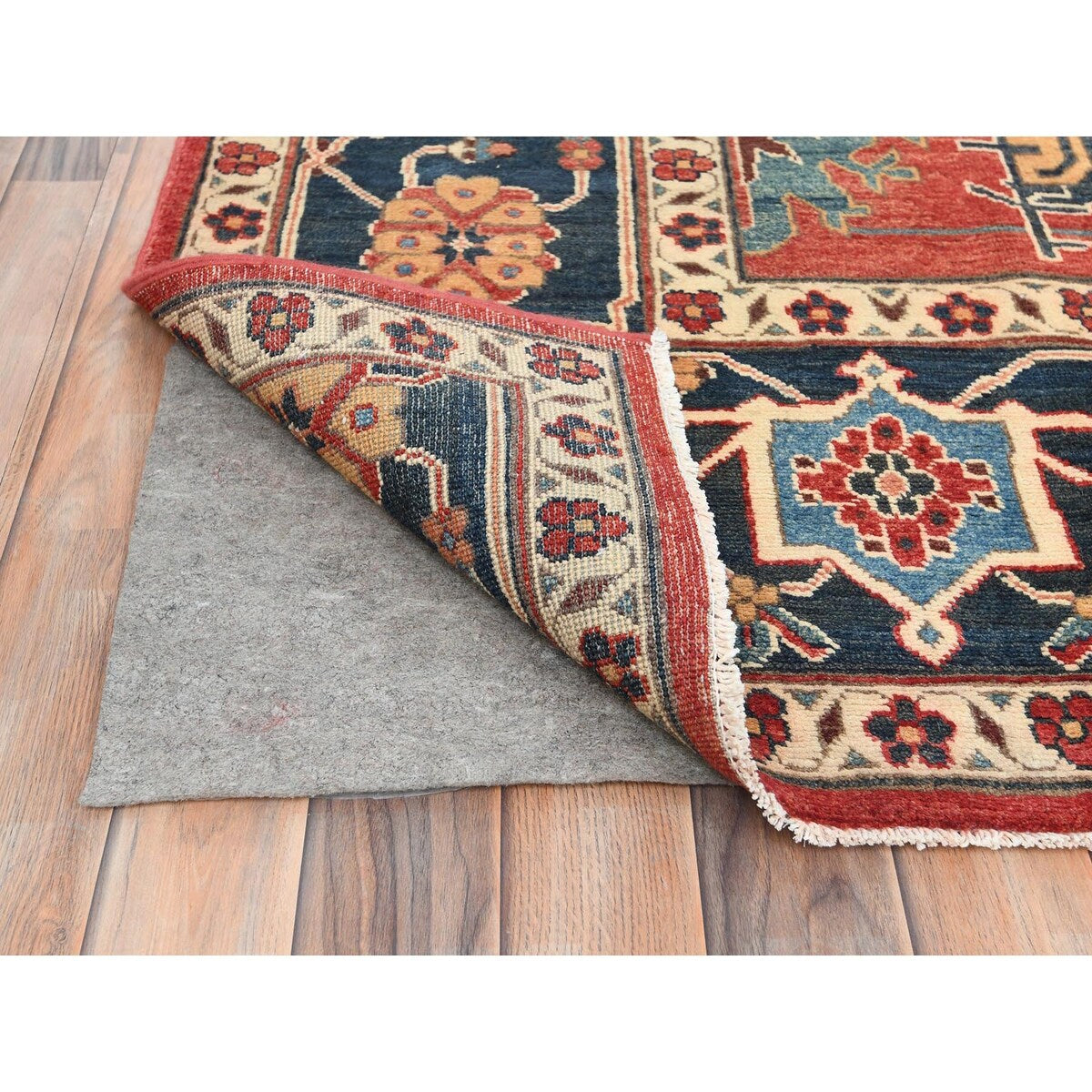 Shahbanu Rugs Crimson Red Soft Wool Hand Knotted Afghan Peshawar with Large Medallion Heriz Design Natural Dyes Rug (8'9"x11'6")