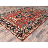 Shahbanu Rugs Crimson Red Soft Wool Hand Knotted Afghan Peshawar with Large Medallion Heriz Design Natural Dyes Rug (8'9"x11'6")