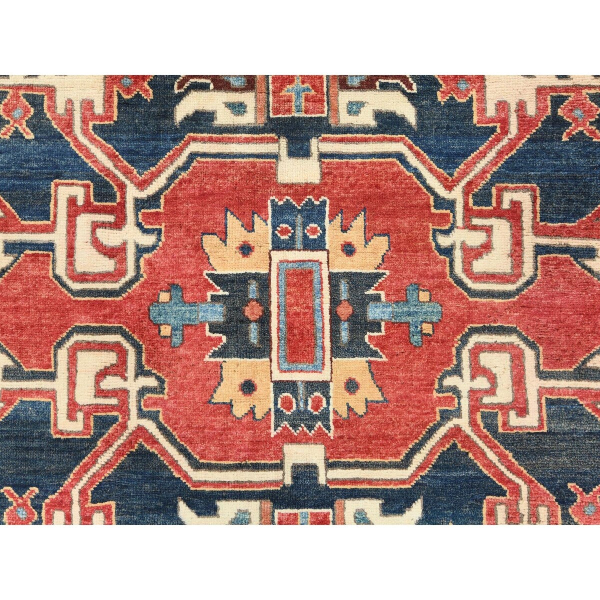 Shahbanu Rugs Crimson Red Soft Wool Hand Knotted Afghan Peshawar with Large Medallion Heriz Design Natural Dyes Rug (8'9"x11'6")
