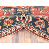 Shahbanu Rugs Crimson Red Soft Wool Hand Knotted Afghan Peshawar with Large Medallion Heriz Design Natural Dyes Rug (8'9"x11'6")