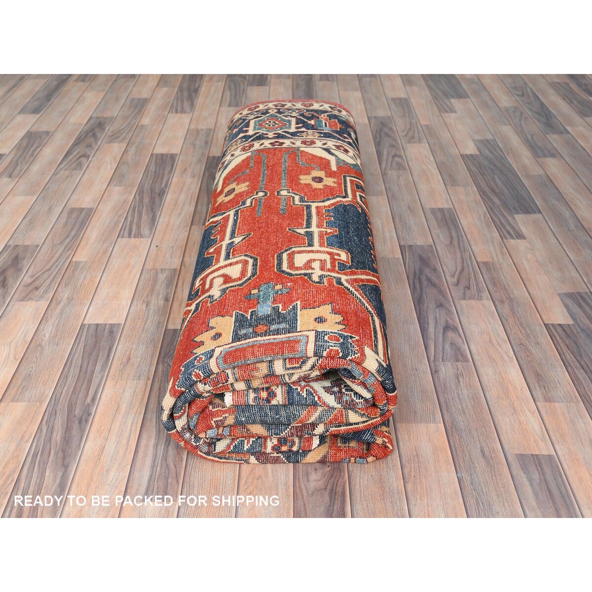 Shahbanu Rugs Crimson Red Soft Wool Hand Knotted Afghan Peshawar with Large Medallion Heriz Design Natural Dyes Rug (8'9"x11'6")