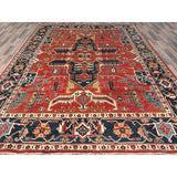 Shahbanu Rugs Crimson Red Soft Wool Hand Knotted Afghan Peshawar with Large Medallion Heriz Design Natural Dyes Rug (8'9"x11'6")