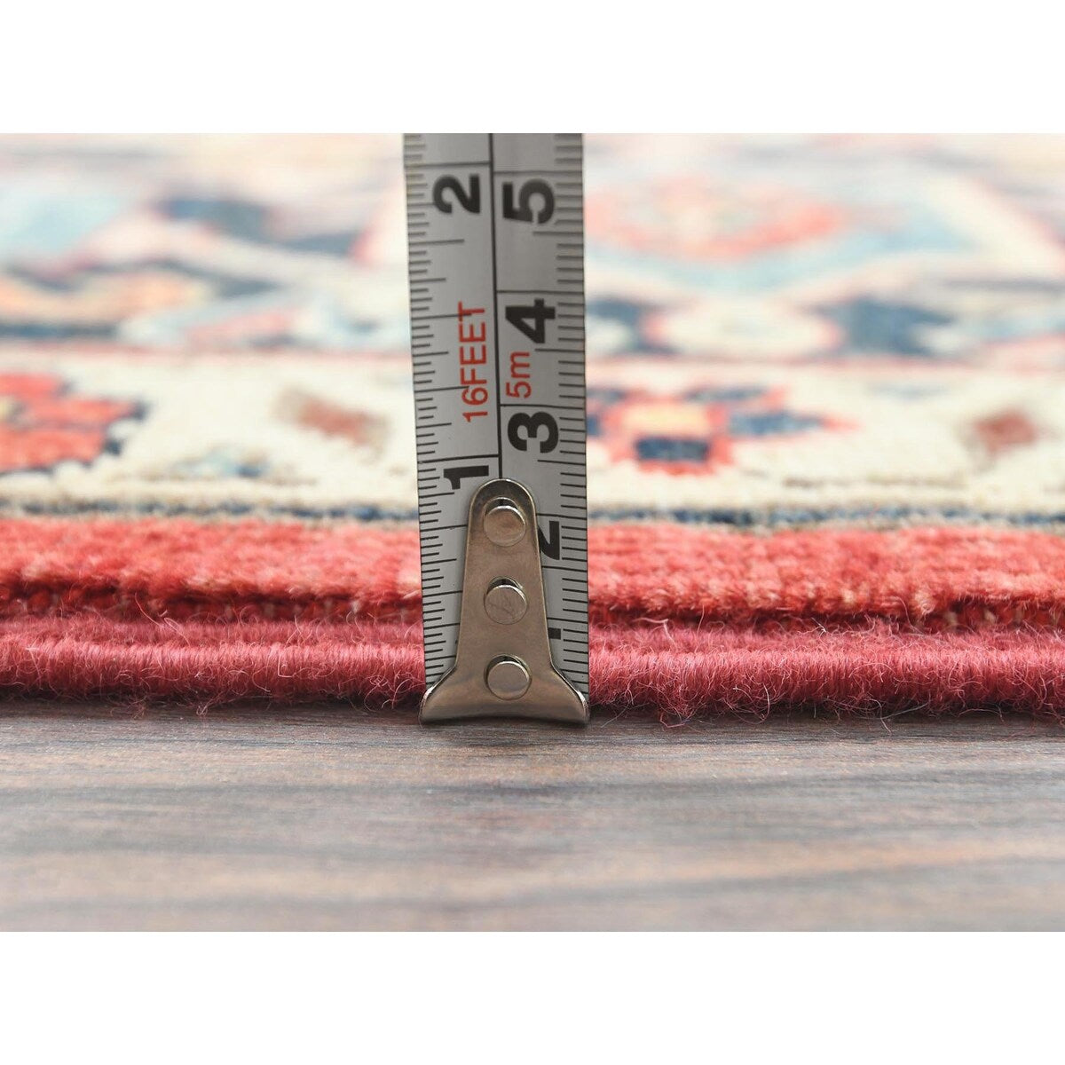 Shahbanu Rugs Crimson Red Soft Wool Hand Knotted Afghan Peshawar with Large Medallion Heriz Design Natural Dyes Rug (8'9"x11'6")