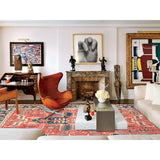 Shahbanu Rugs Crimson Red Soft Wool Hand Knotted Afghan Peshawar with Large Medallion Heriz Design Natural Dyes Rug (8'9"x11'6")