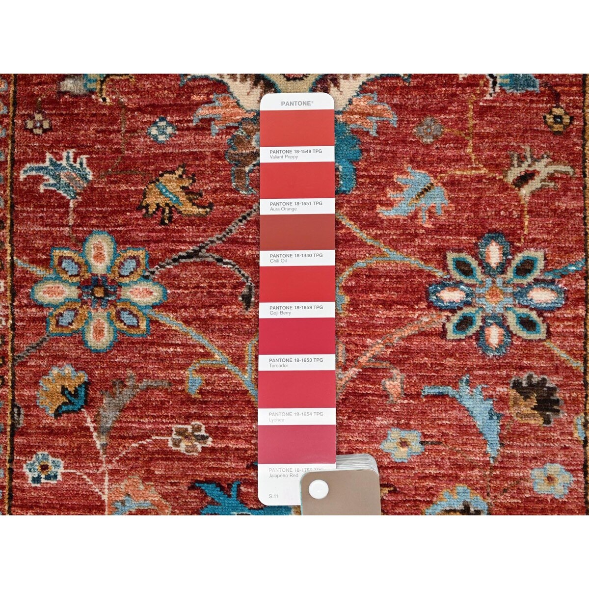 Shahbanu Rugs Crimson Red With Flower Blossom Design Pure Wool Hand Knotted Afghan Sultani Runner Oriental Rug 2'9"x10'3"