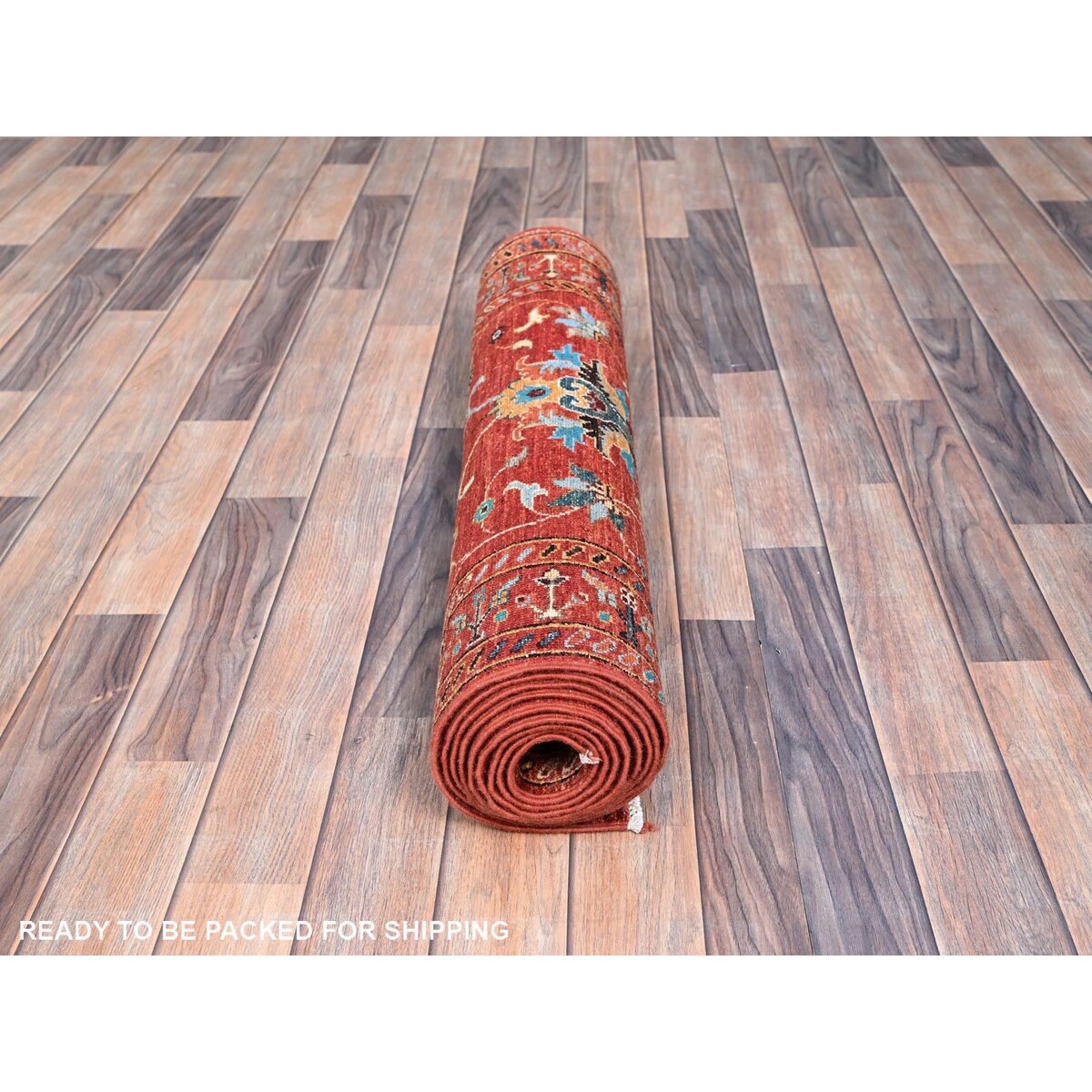 Shahbanu Rugs Crimson Red With Flower Blossom Design Pure Wool Hand Knotted Afghan Sultani Runner Oriental Rug 2'9"x10'3"