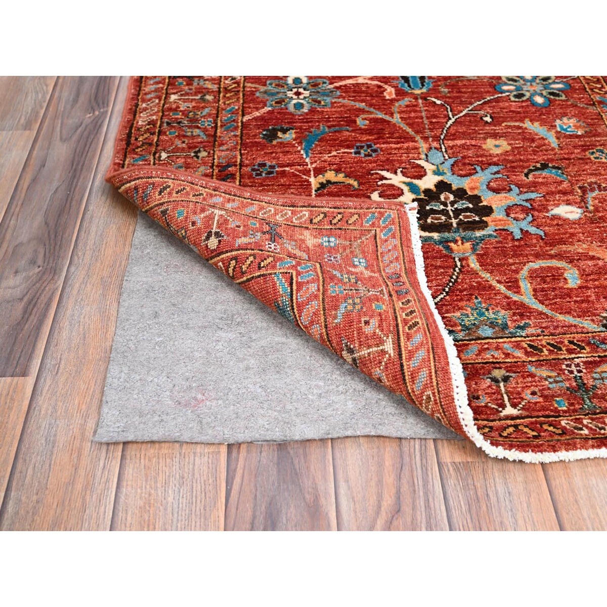 Shahbanu Rugs Crimson Red With Flower Blossom Design Pure Wool Hand Knotted Afghan Sultani Runner Oriental Rug 2'9"x10'3"