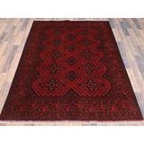 Shahbanu Rugs Crimson Red, Afghan Andkhoy with Geometric Motif, Pure Wool, Hand Knotted Oriental Rug (5'0" x 6'6") - 5'0" x 6'6"