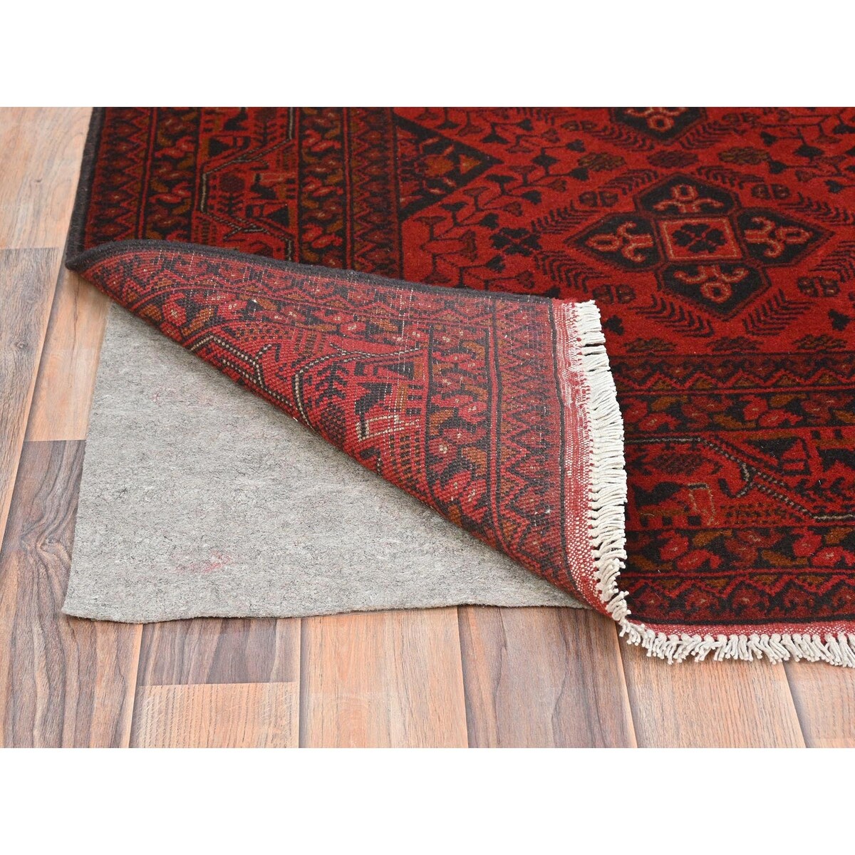 Shahbanu Rugs Crimson Red, Afghan Andkhoy with Geometric Motif, Pure Wool, Hand Knotted Oriental Rug (5'0" x 6'6") - 5'0" x 6'6"