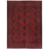 Shahbanu Rugs Crimson Red, Afghan Andkhoy with Geometric Motif, Pure Wool, Hand Knotted Oriental Rug (5'0" x 6'6") - 5'0" x 6'6"
