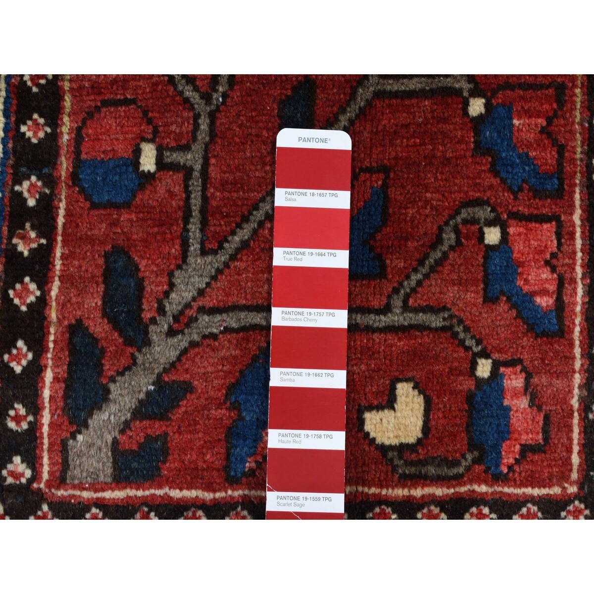 Shahbanu Rugs Crimson Red, Baktiarjoon Block Garden Design, Hand Knotted, Pure Wool, Oriental Rug (5'1"x10') - 5'1" x 10'