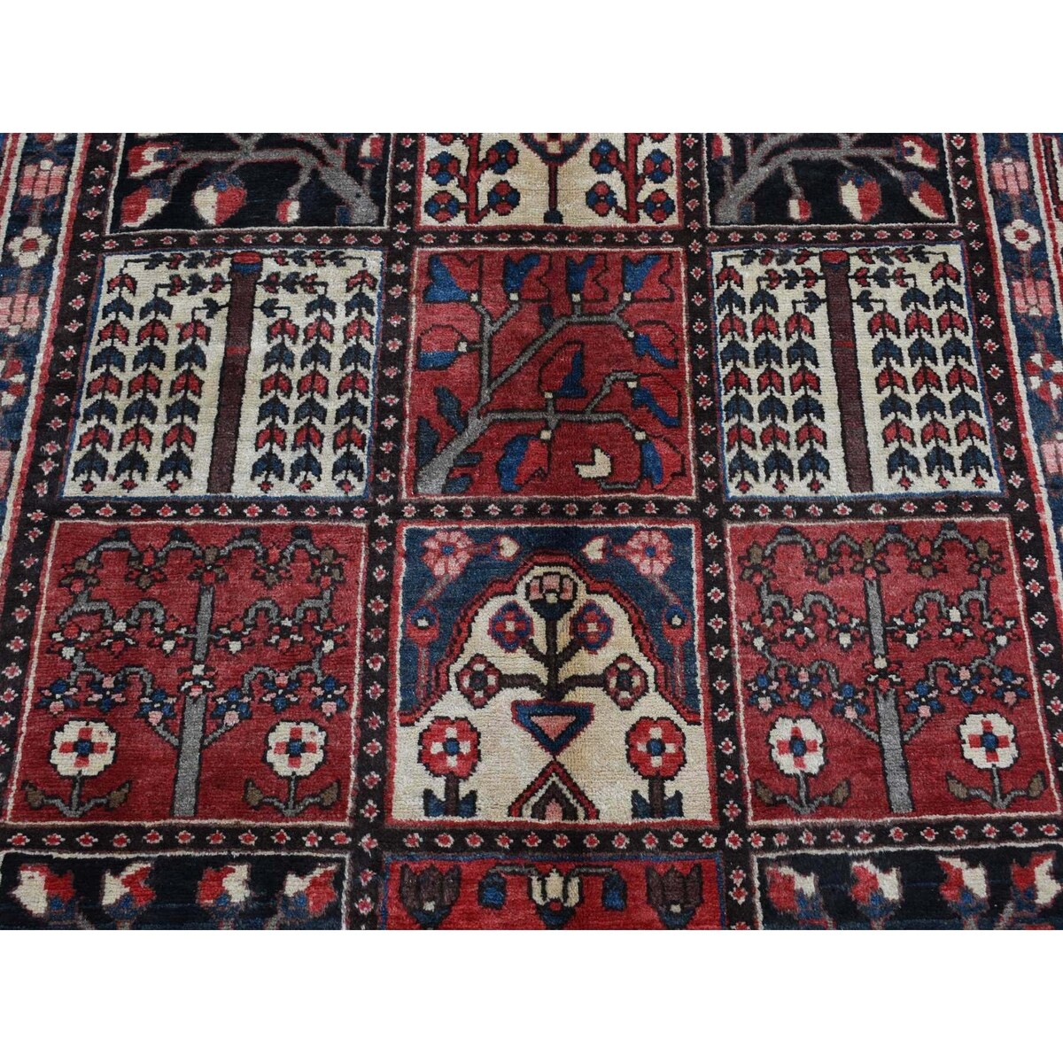 Shahbanu Rugs Crimson Red, Baktiarjoon Block Garden Design, Hand Knotted, Pure Wool, Oriental Rug (5'1"x10') - 5'1" x 10'