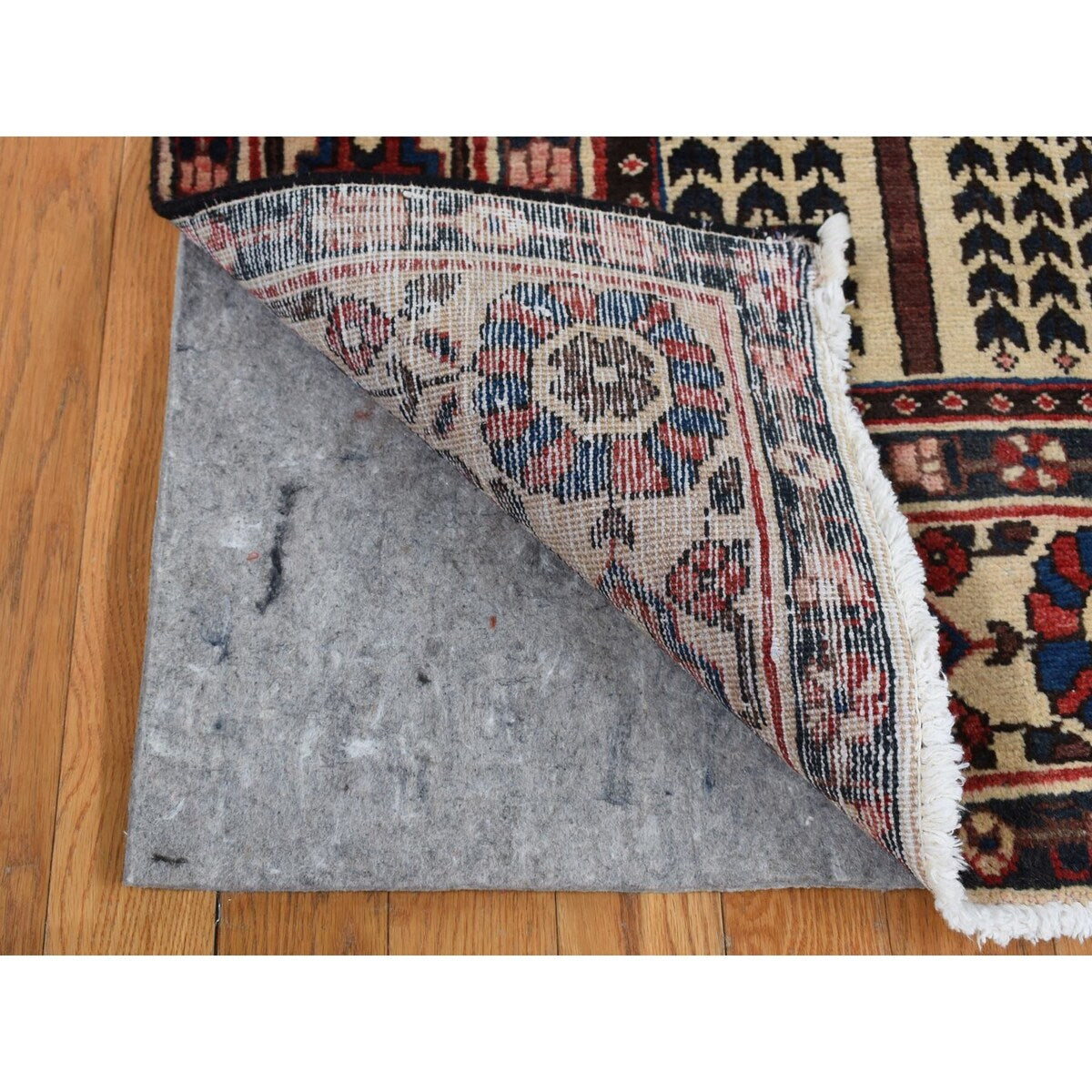 Shahbanu Rugs Crimson Red, Baktiarjoon Block Garden Design, Hand Knotted, Pure Wool, Oriental Rug (5'1"x10') - 5'1" x 10'