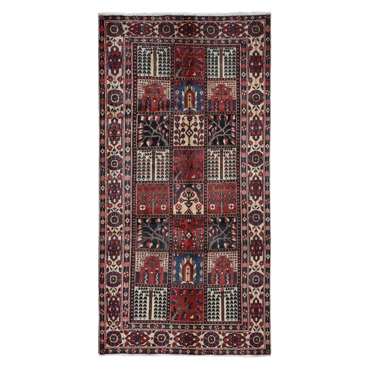 Shahbanu Rugs Crimson Red, Baktiarjoon Block Garden Design, Hand Knotted, Pure Wool, Oriental Rug (5'1"x10') - 5'1" x 10'