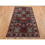 Shahbanu Rugs Crimson Red, Baktiarjoon Block Garden Design, Hand Knotted, Pure Wool, Oriental Rug (5'1"x10') - 5'1" x 10'