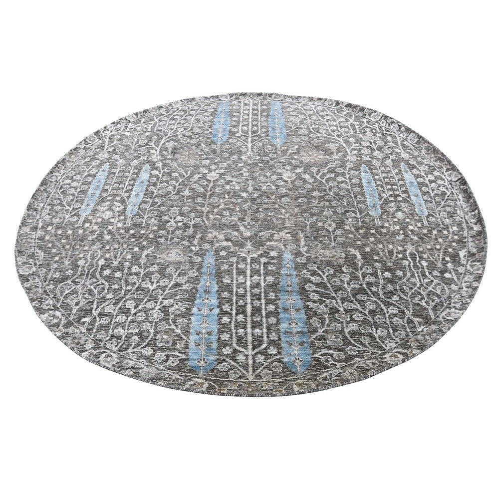 Shahbanu Rugs Cypress Tree Design Silk with Oxidized Wool Round Hand-Knotted Rug (6'0" x 6'0") - 6'0" x 6'0"