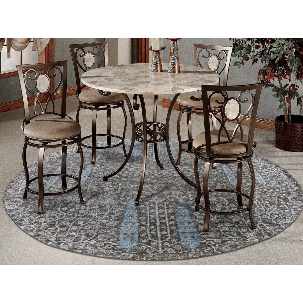 Shahbanu Rugs Cypress Tree Design Silk with Oxidized Wool Round Hand-Knotted Rug (6'0" x 6'0") - 6'0" x 6'0"