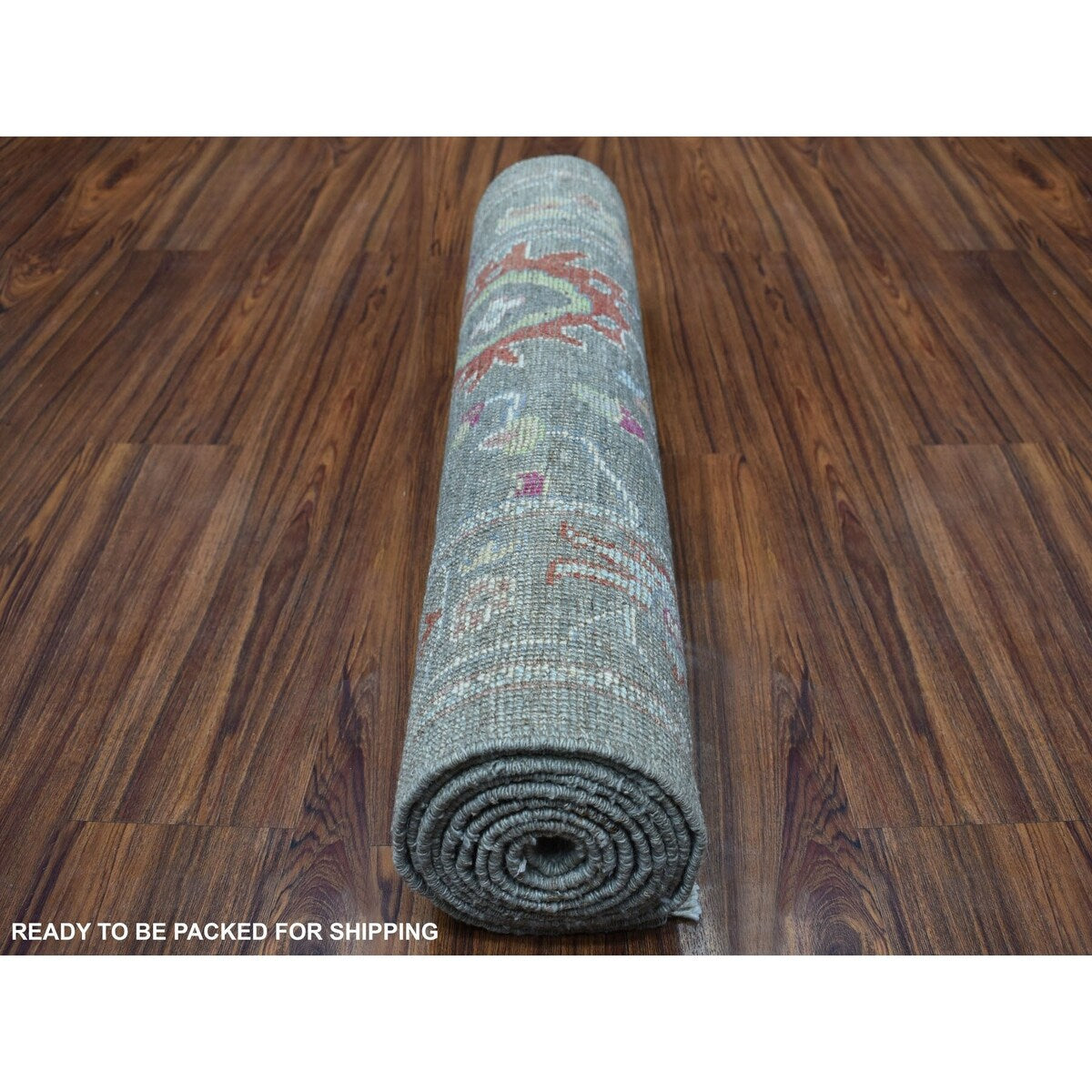 Shahbanu Rugs Dark Gray Oushak With Floral Motifs Pure Wool Hand Knotted Oriental Runner Rug (2'9" x 9'7") - 2'9" x 9'7"
