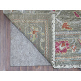 Shahbanu Rugs Dark Gray Oushak With Floral Motifs Pure Wool Hand Knotted Oriental Runner Rug (2'9" x 9'7") - 2'9" x 9'7"