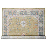 Shahbanu Rugs Dusty Yellow Oushak Design Supple Collection Soft and Vibrant Pile Hand Knotted Wool Oversized Rug (12'1" x 17'9")