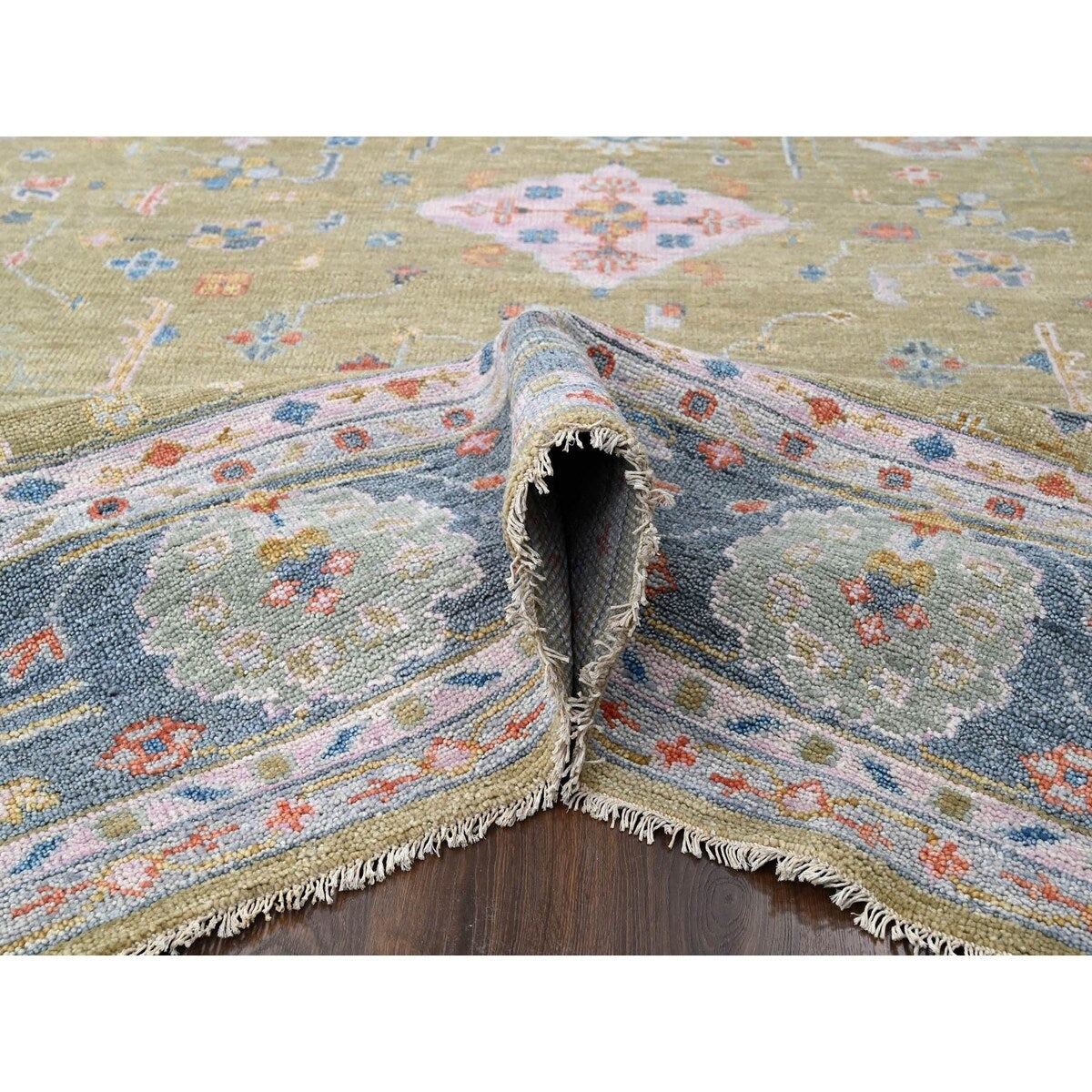 Shahbanu Rugs Dusty Yellow Oushak Design Supple Collection Soft and Vibrant Pile Hand Knotted Wool Oversized Rug (12'1" x 17'9")