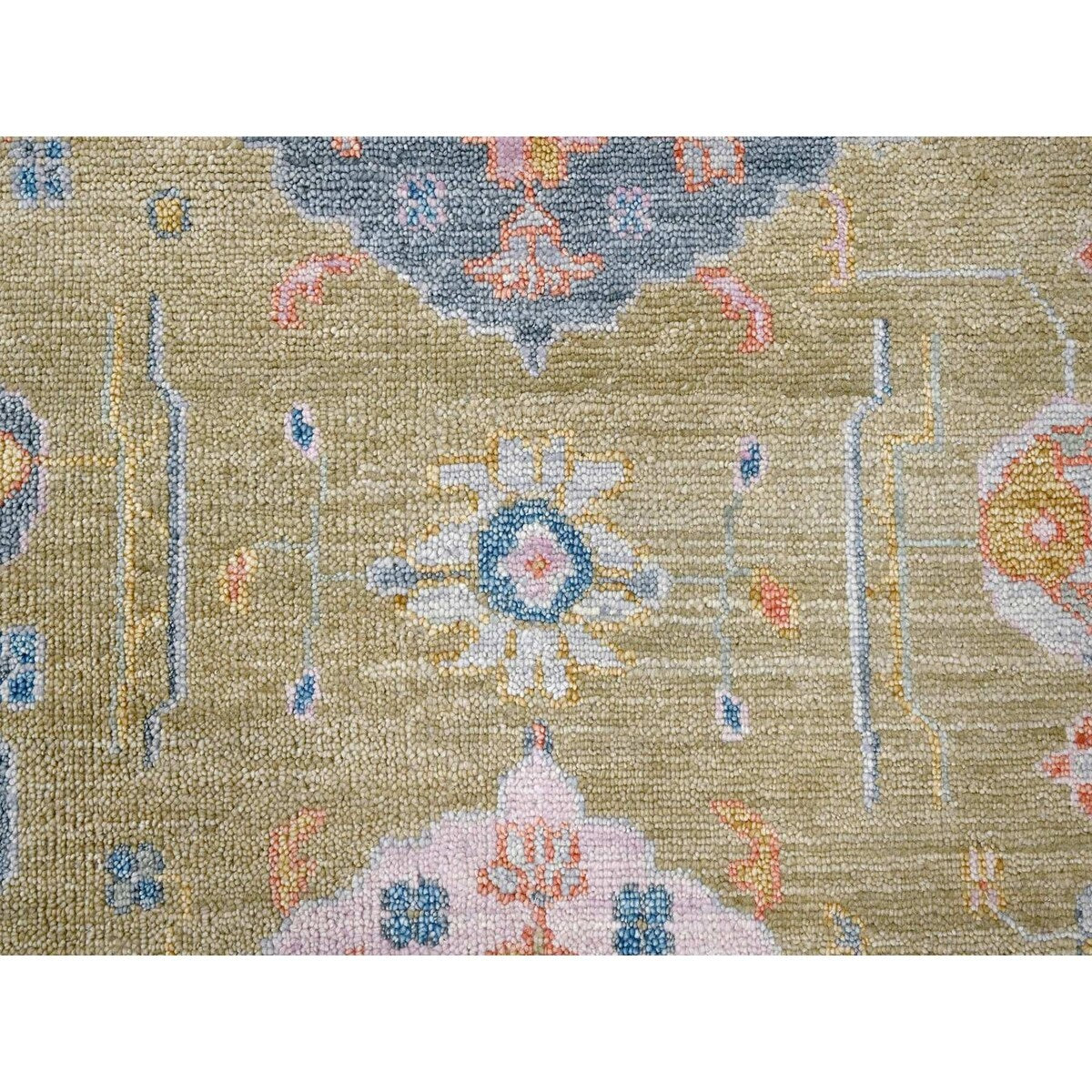 Shahbanu Rugs Dusty Yellow Oushak Design Supple Collection Soft and Vibrant Pile Hand Knotted Wool Oversized Rug (12'1" x 17'9")