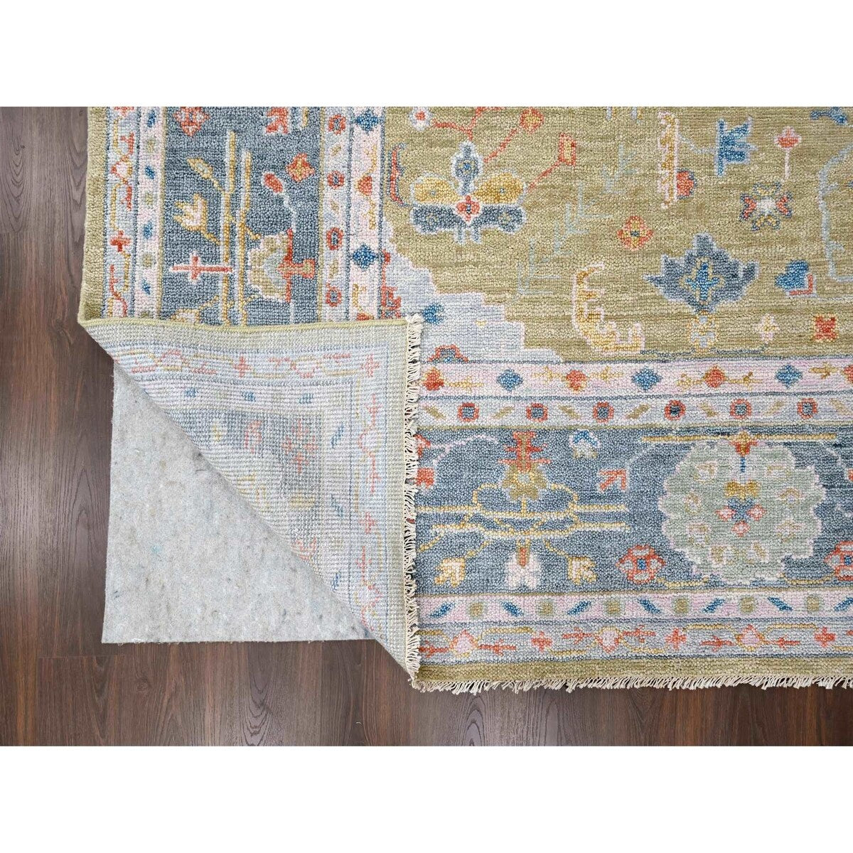 Shahbanu Rugs Dusty Yellow Oushak Design Supple Collection Soft and Vibrant Pile Hand Knotted Wool Oversized Rug (12'1" x 17'9")