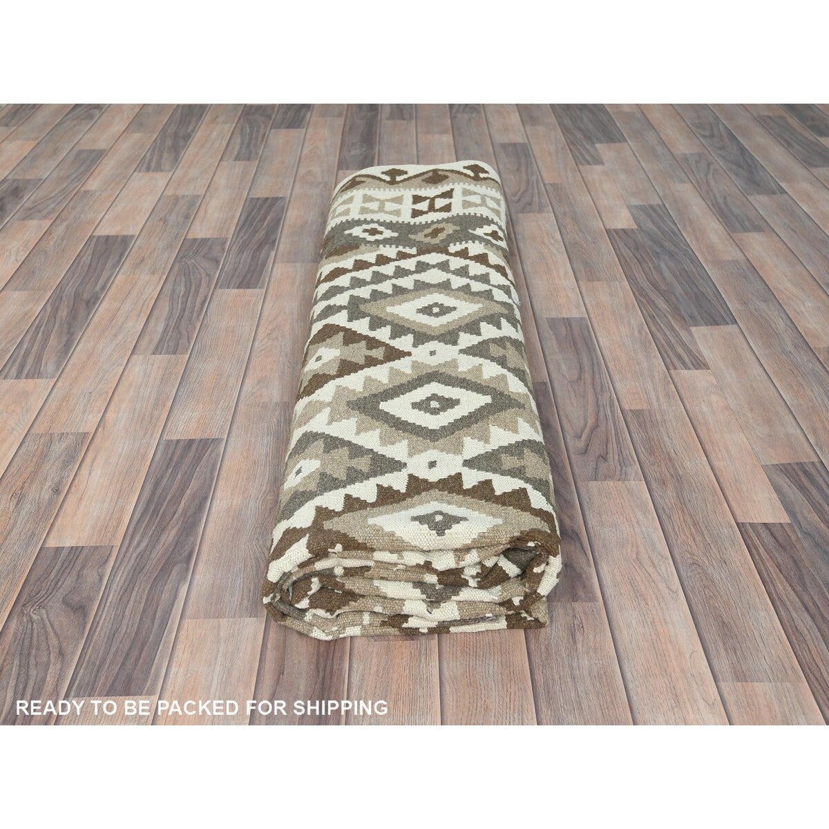 Shahbanu Rugs Earth Tone Colors Hand Woven Afghan Kilim Geometric Design Undyed Natural Wool Reversible Rug (8'2" x 9'8")