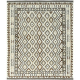 Shahbanu Rugs Earth Tone Colors Hand Woven Afghan Kilim Geometric Design Undyed Natural Wool Reversible Rug (8'2" x 9'8")