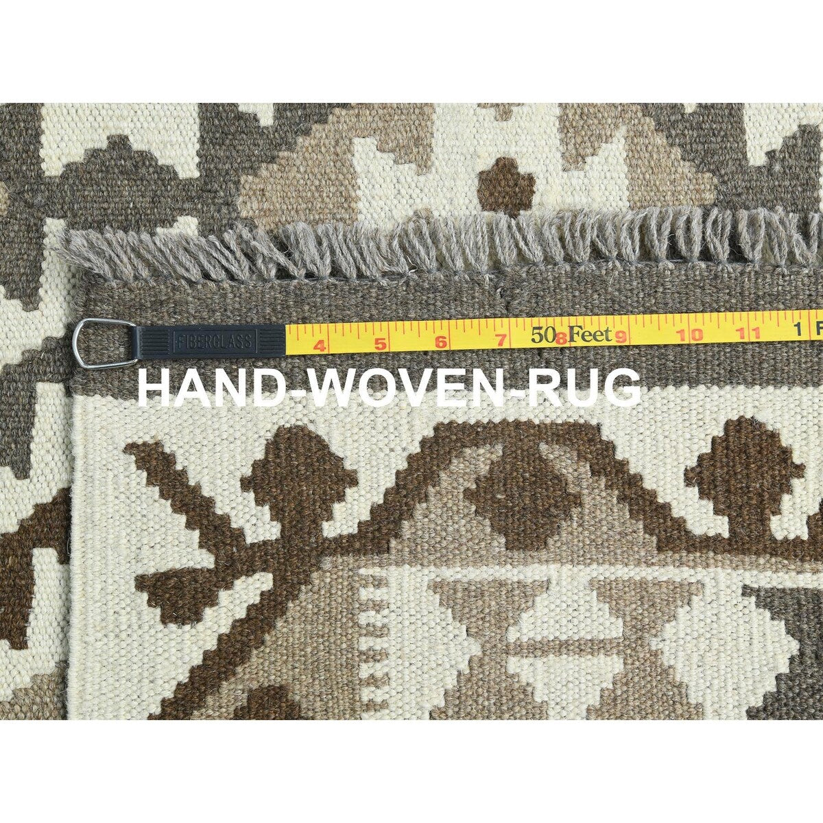 Shahbanu Rugs Earth Tone Colors Hand Woven Afghan Kilim Geometric Design Undyed Natural Wool Reversible Rug (8'2" x 9'8")