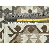 Shahbanu Rugs Earth Tone Colors Hand Woven Afghan Kilim Geometric Design Undyed Natural Wool Reversible Rug (8'2" x 9'8")