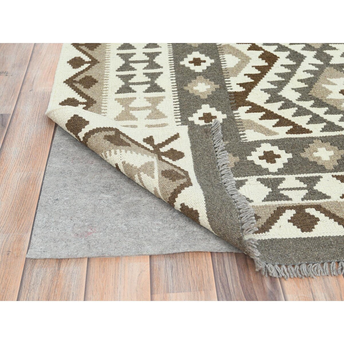Shahbanu Rugs Earth Tone Colors Hand Woven Afghan Kilim Geometric Design Undyed Natural Wool Reversible Rug (8'2" x 9'8")