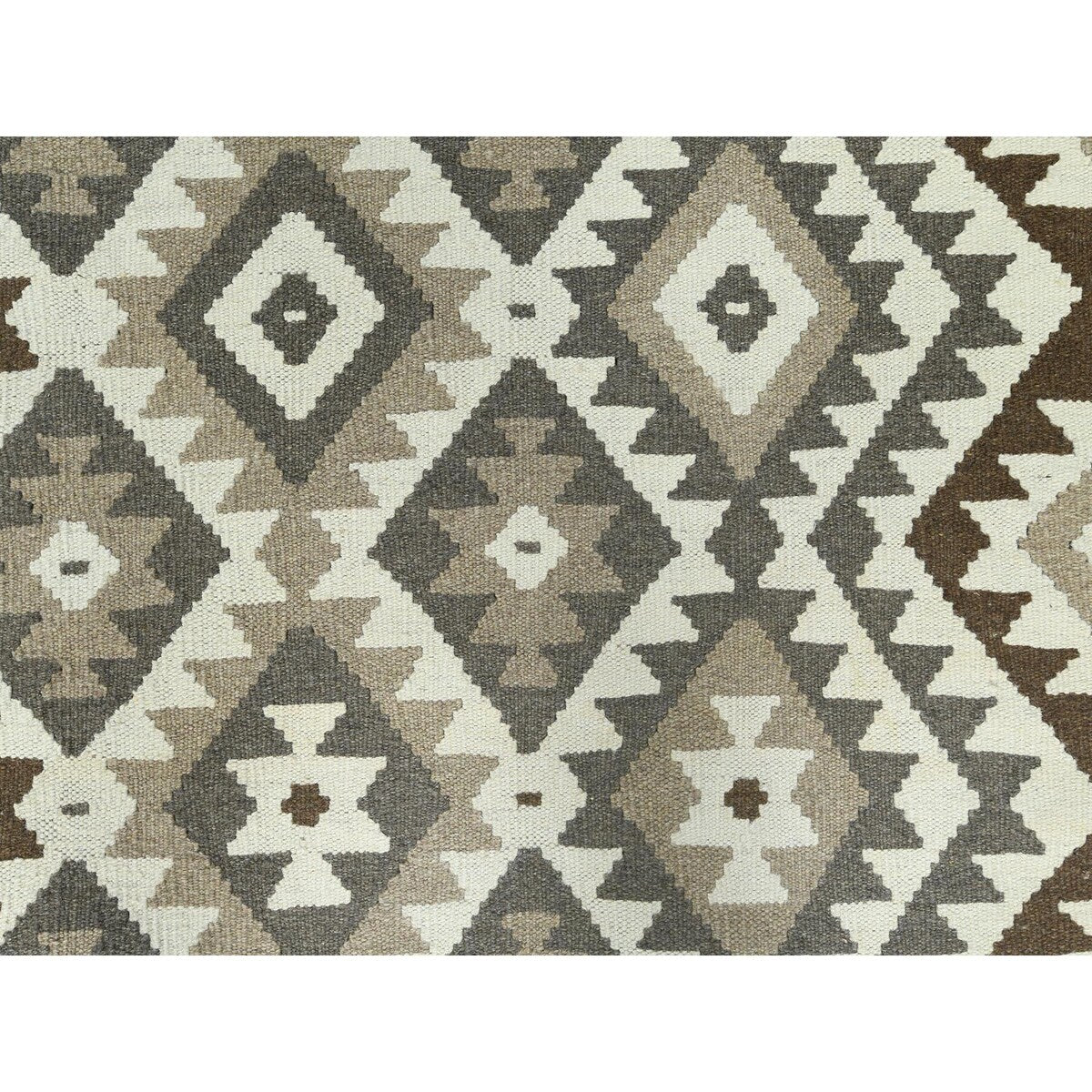 Shahbanu Rugs Earth Tone Colors Hand Woven Afghan Kilim Geometric Design Undyed Natural Wool Reversible Rug (8'2" x 9'8")