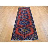 Shahbanu Rugs Fire Brick Red Vintage Persian Viss Full Pile Excellent Condition Pure Wool Hand Knotted Runner Rug (3'3"x9'6")