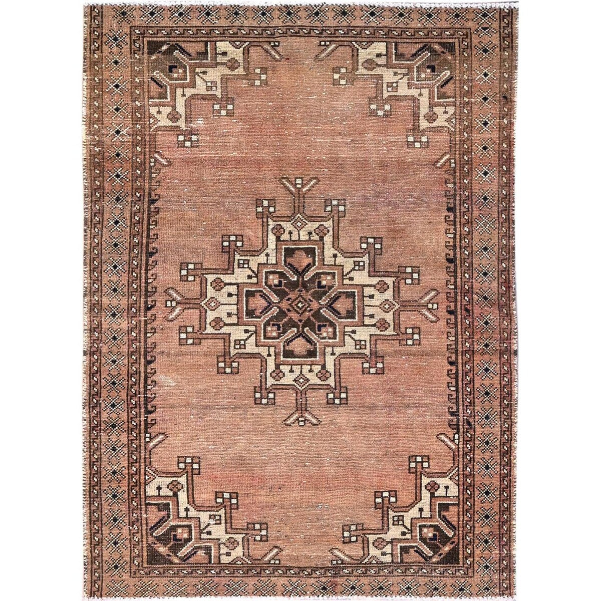 Shahbanu Rugs Friar Brown Vintage Distressed Persian Gabbeh and Good Cond Evenly Worn Pure Wool Hand Knotted Clean Rug (4'2"x6')