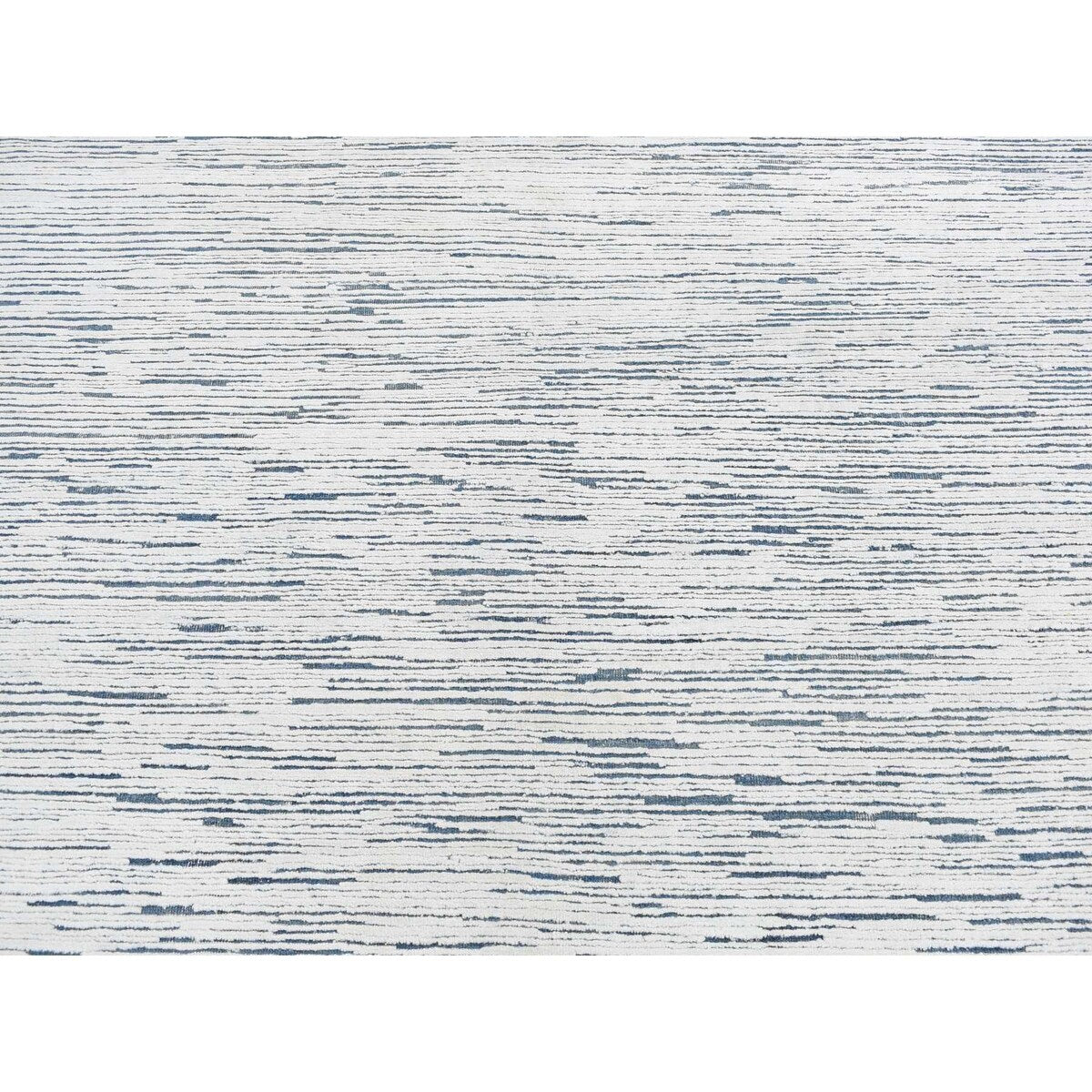 Shahbanu Rugs Frost White, Pure Wool, Striae Design, Hand Knotted, Oriental Rug (6'1" x 9'4") - 6'1" x 9'4"