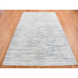 Shahbanu Rugs Frost White, Pure Wool, Striae Design, Hand Knotted, Oriental Rug (6'1" x 9'4") - 6'1" x 9'4"