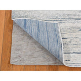 Shahbanu Rugs Frost White, Pure Wool, Striae Design, Hand Knotted, Oriental Rug (6'1" x 9'4") - 6'1" x 9'4"