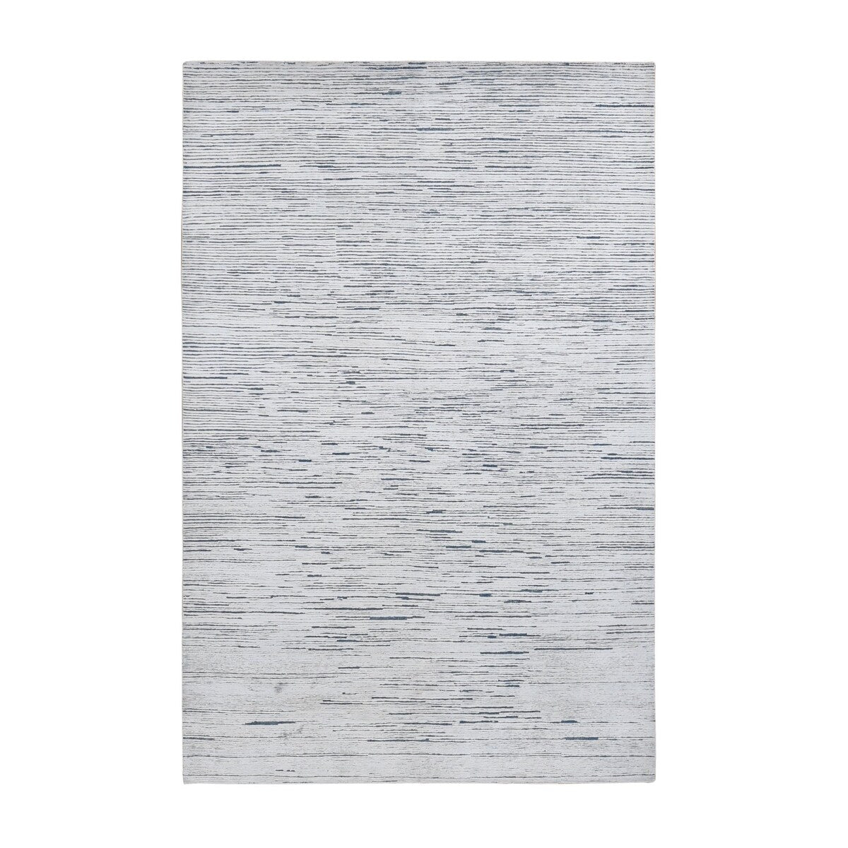 Shahbanu Rugs Frost White, Pure Wool, Striae Design, Hand Knotted, Oriental Rug (6'1" x 9'4") - 6'1" x 9'4"