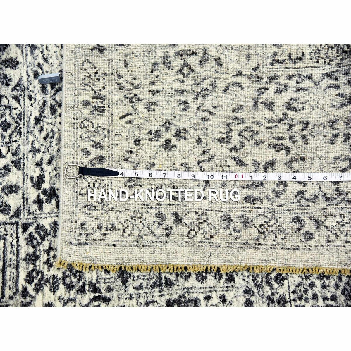 Shahbanu Rugs Ghost White, Mamluk Dynasty, Tone on Tone Design, Undyed 100% Wool, Hand Knotted, Oriental Rug (8'1" x 10'0")