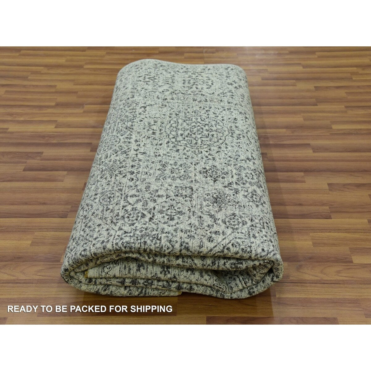 Shahbanu Rugs Ghost White, Mamluk Dynasty, Tone on Tone Design, Undyed 100% Wool, Hand Knotted, Oriental Rug (8'1" x 10'0")