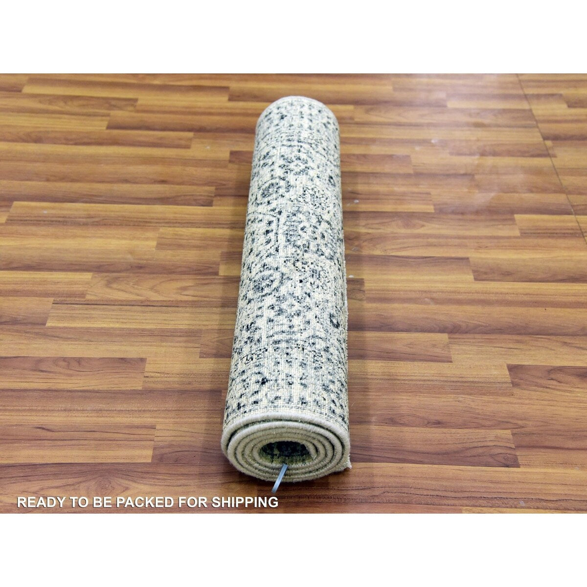 Shahbanu Rugs Ghost White, Tone on Tone Design, Undyed 100% Wool, Hand Knotted, Mamluk Dynasty, Runner Oriental Rug (2'6"x6'0")