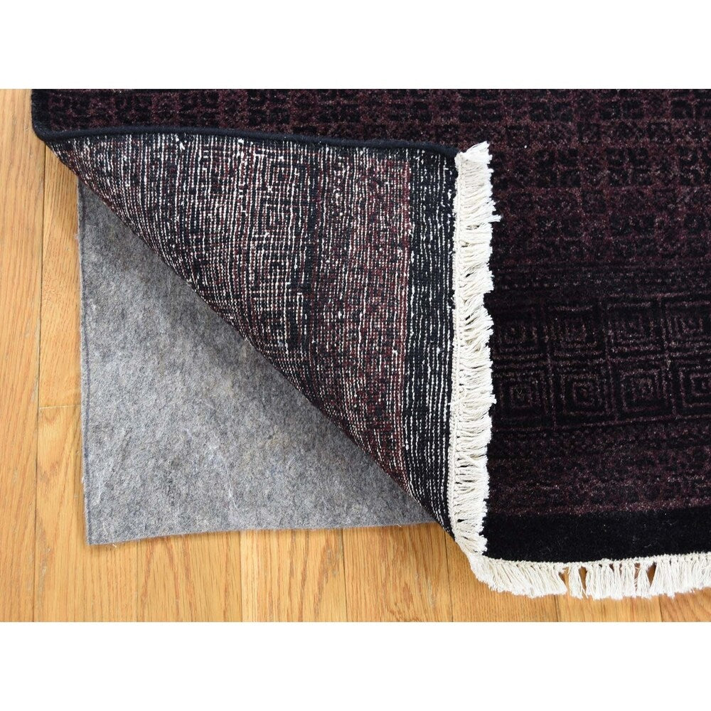Shahbanu Rugs Grass Design Purple Wool and Silk Hand-Knotted Oriental Rug (3'0" x 5'0") - 3'0" x 5'0"