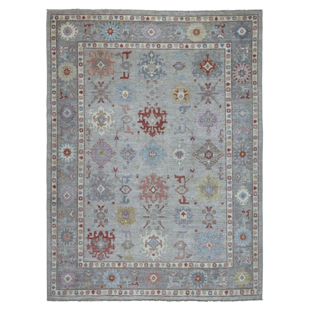 Shahbanu Rugs Gray Oushak With Pop Of Color Soft Velvety wool Hand Kno