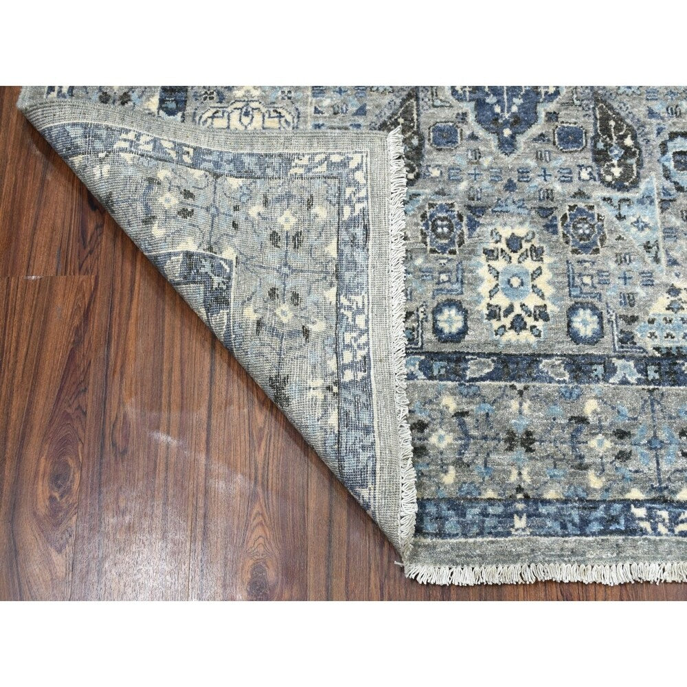 Shahbanu Rugs Gray Peshawar With Mamluk Design Pure Wool Hand Knotted Oriental Rug (5'0" x 7'0") - 5'0" x 7'0"