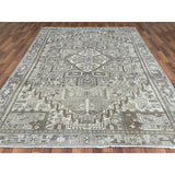 Shahbanu Rugs Gray Semi Antique Persian Heriz Tribal Design Clean Natural Wool Colors Hand Knotted Oriental Rug (7'9" x 11'1")