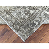 Shahbanu Rugs Gray Semi Antique Persian Heriz Tribal Design Clean Natural Wool Colors Hand Knotted Oriental Rug (7'9" x 11'1")